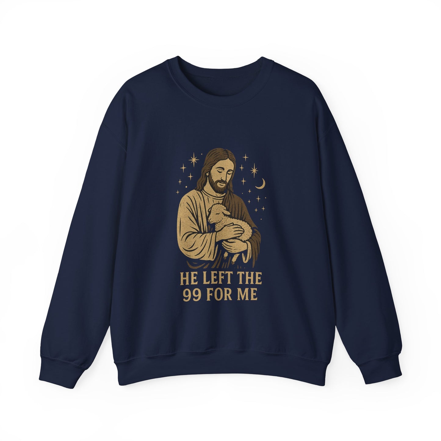 “He Left the 99 for Me” Crewneck Religious Sweatshirt – Faith-Filled Comfort