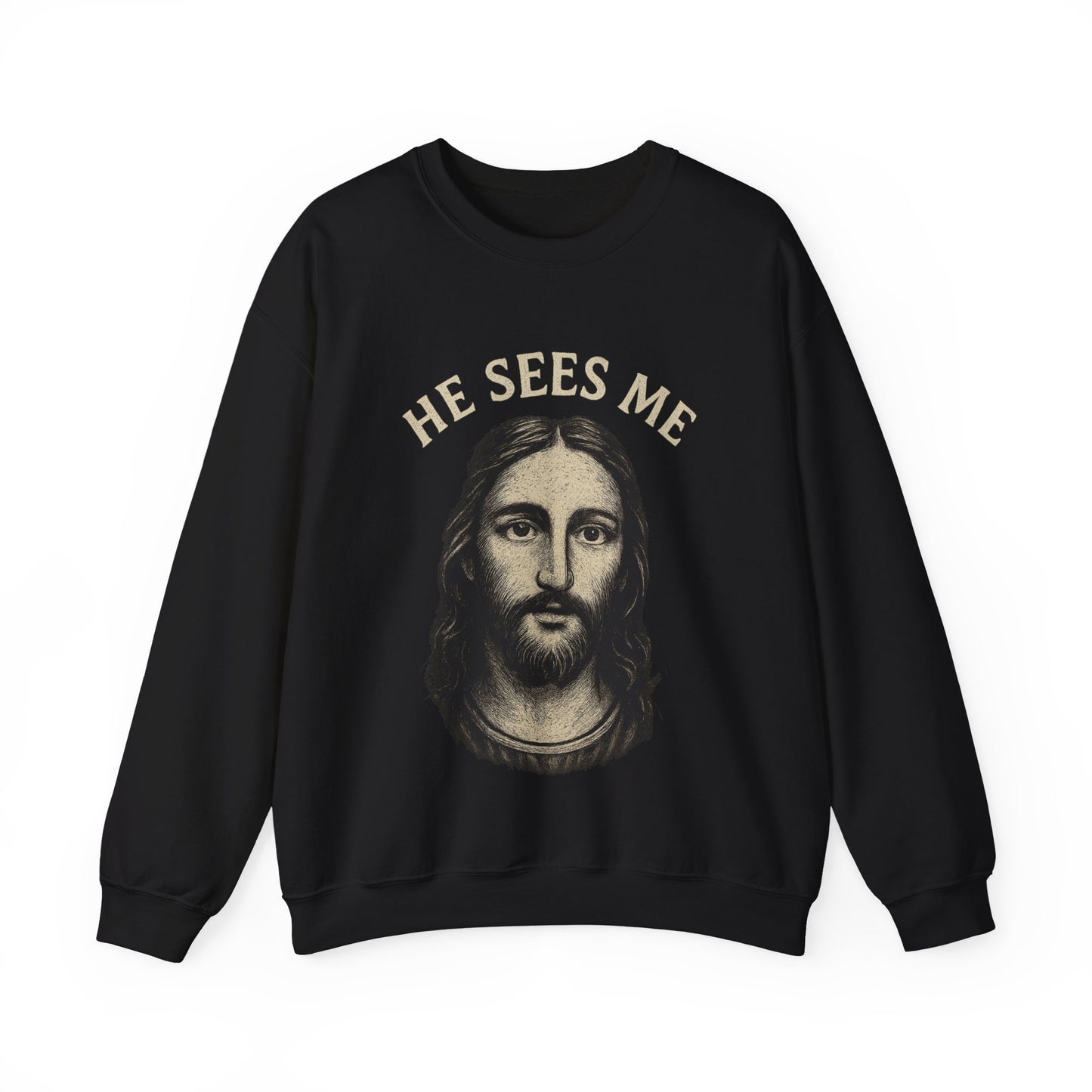 “He Sees Me” Crewneck Religious Sweatshirt – Cozy Reminder of God’s Watchful Eye