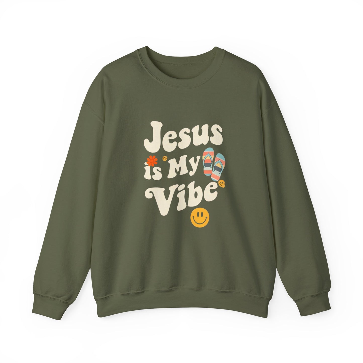 “Jesus Is My Vibe” Crewneck Sweatshirt – Trendy and Cozy Religious Apparel