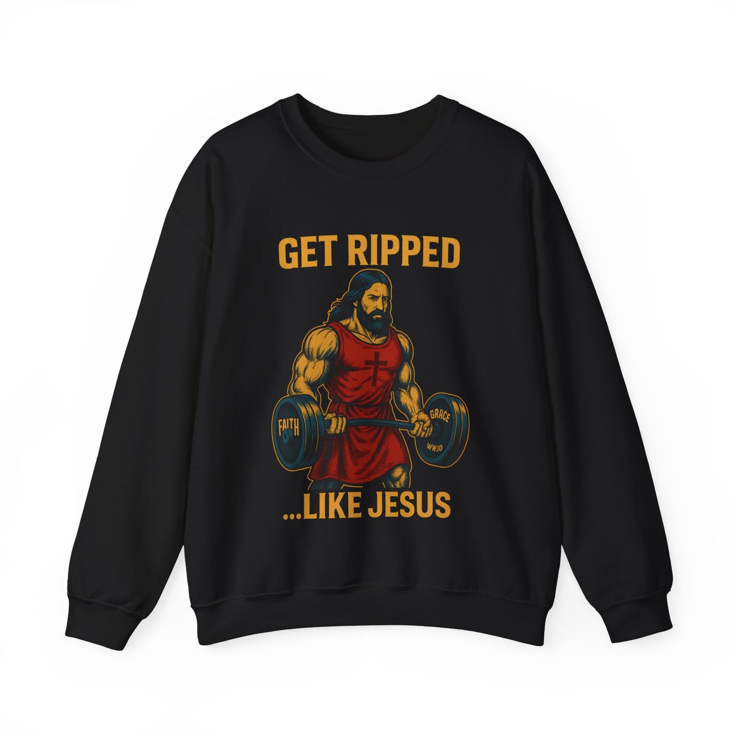 “Get Ripped Like Jesus” Religious Crewneck Sweatshirt – Strength in Faith and Fitness