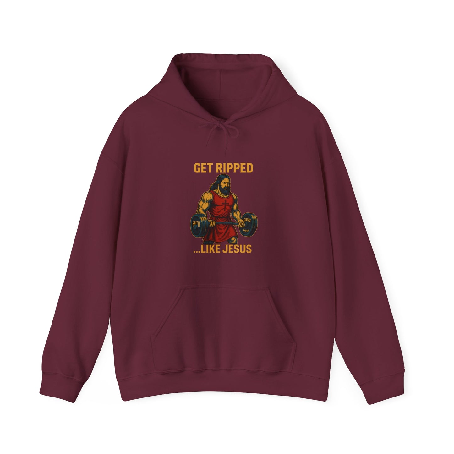 “Get Ripped Like Jesus” Religious Hoodie – Unisex Pullover for Faith and Fitness Enthusiasts