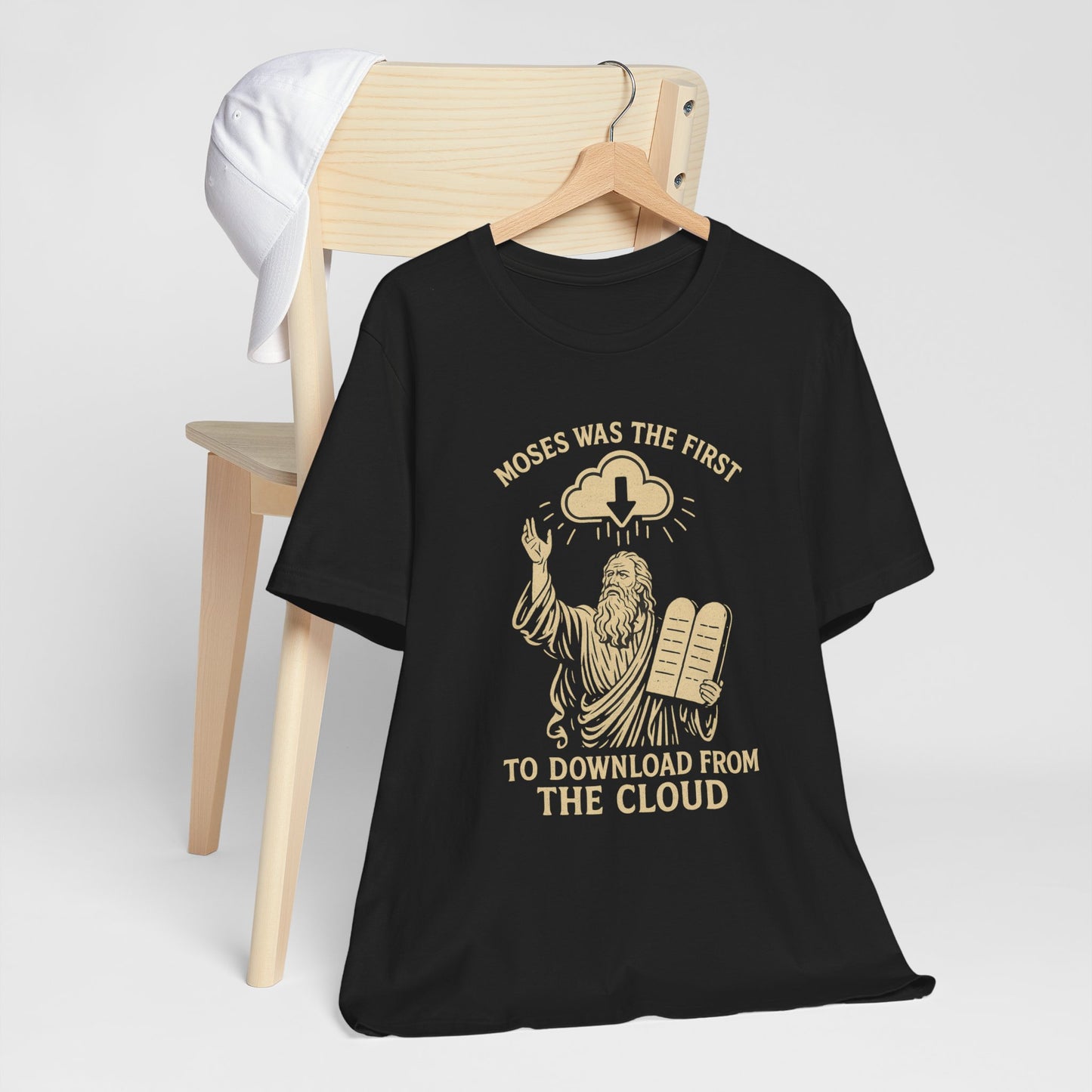“Moses Was the 1st to Download from the Cloud” Religious T-Shirt – Funny Bible Tech Pun
