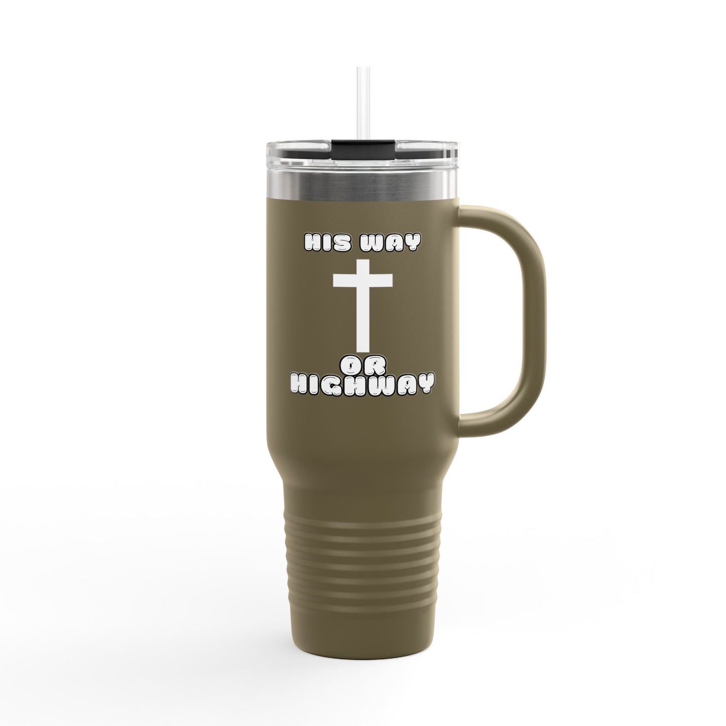 Insulated Travel Mug - "His Way or Highway" 40oz Christian Drinkware for Adventurers, colors