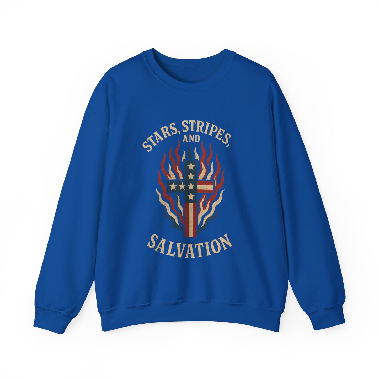 “Stars, Stripes, and Salvation” Crewneck Sweatshirt – Patriotic Christian Apparel