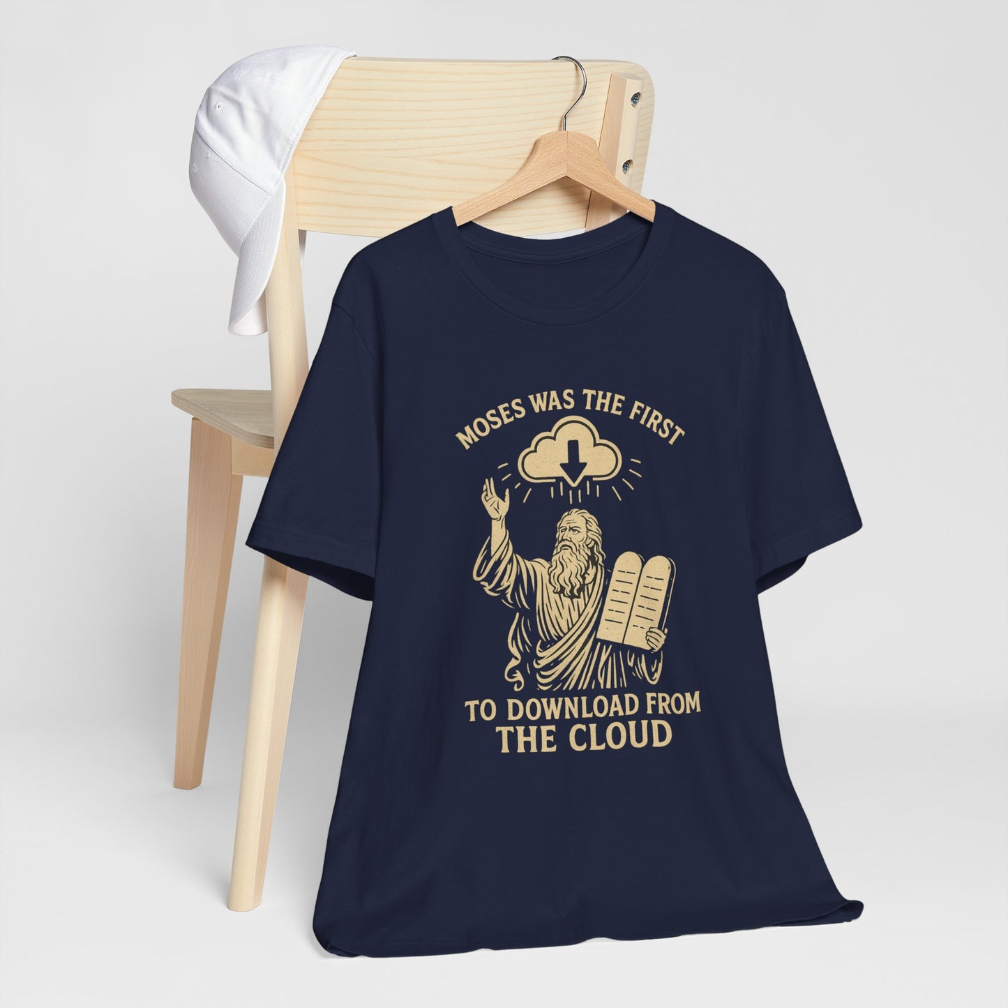 “Moses Was the 1st to Download from the Cloud” Religious T-Shirt – Funny Bible Tech Pun