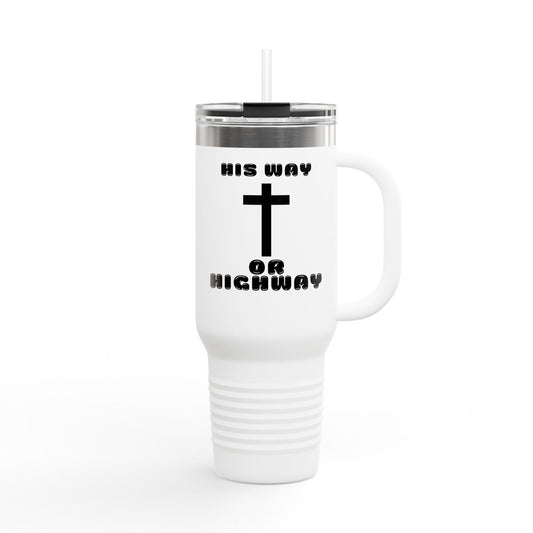 Insulated Travel Mug - "His Way or Highway" 40oz Christian Motivational Drinkware for Adventurers