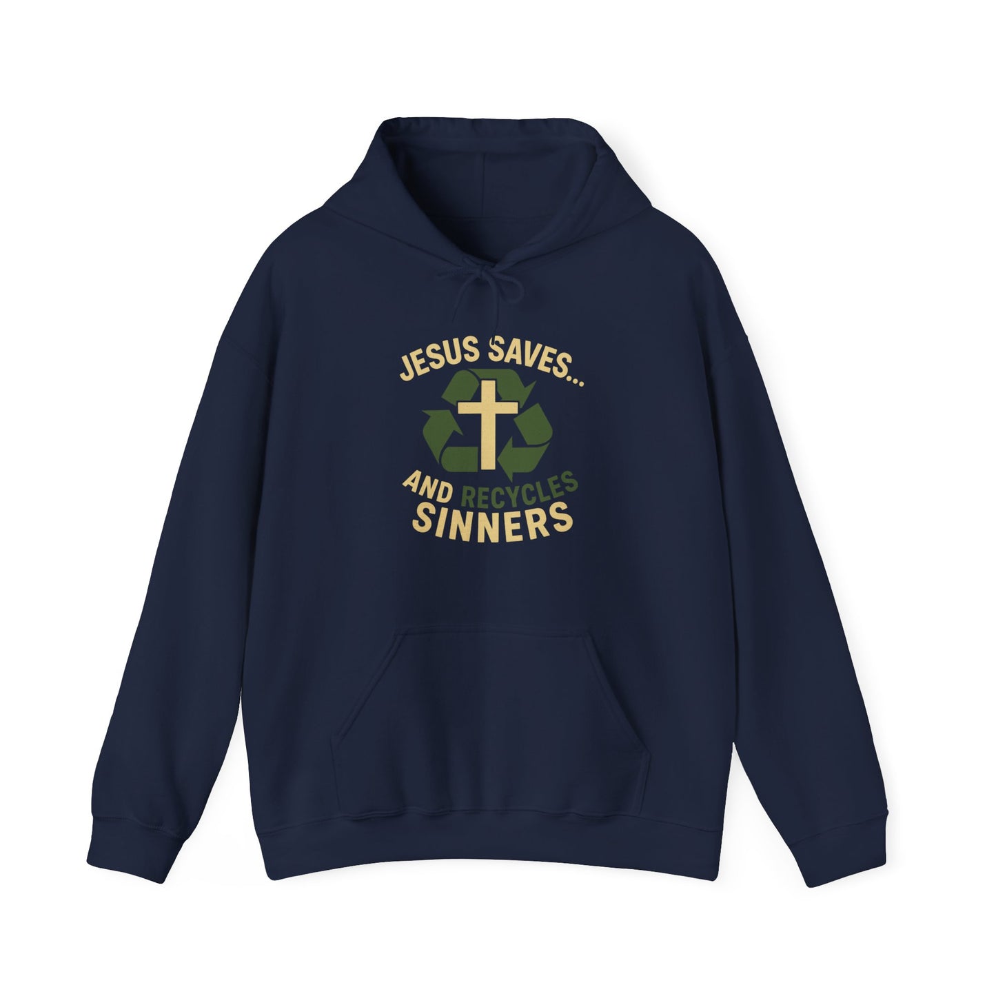 “Jesus Saves… and Recycles Sinners” Religious Hoodie – Unisex Pullover with a Fun Twist
