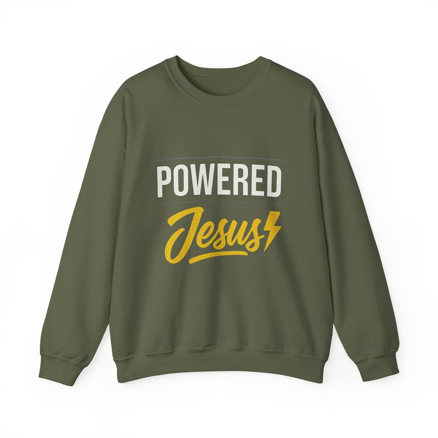 “Powered By Jesus” Crewneck Religious Sweatshirt – Faith and Strength Combined