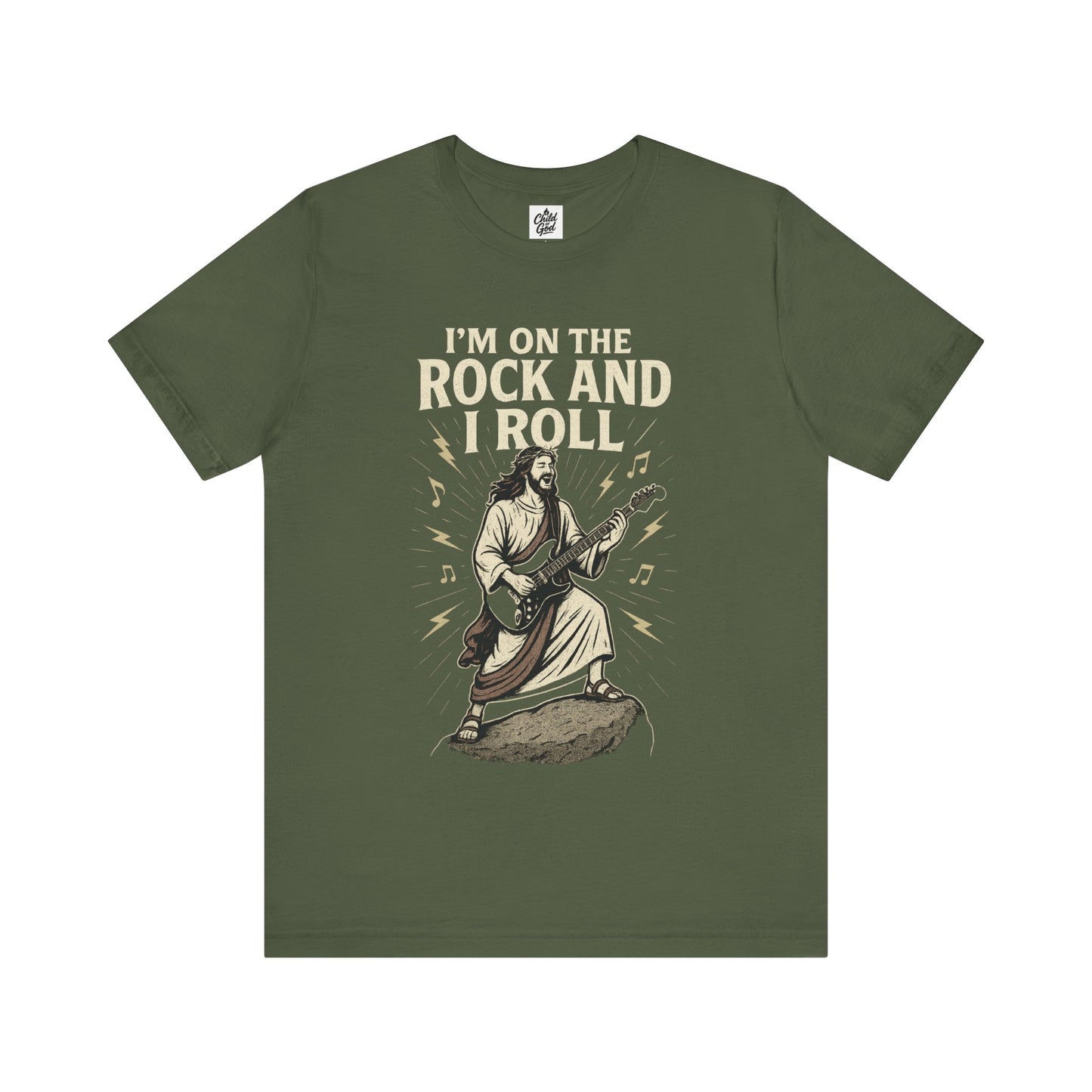 "I'm on the Rock and I Roll" . Unisex Jersey Short Sleeve Tee - Casual Christian Graphic Shirt for Positive Vibes