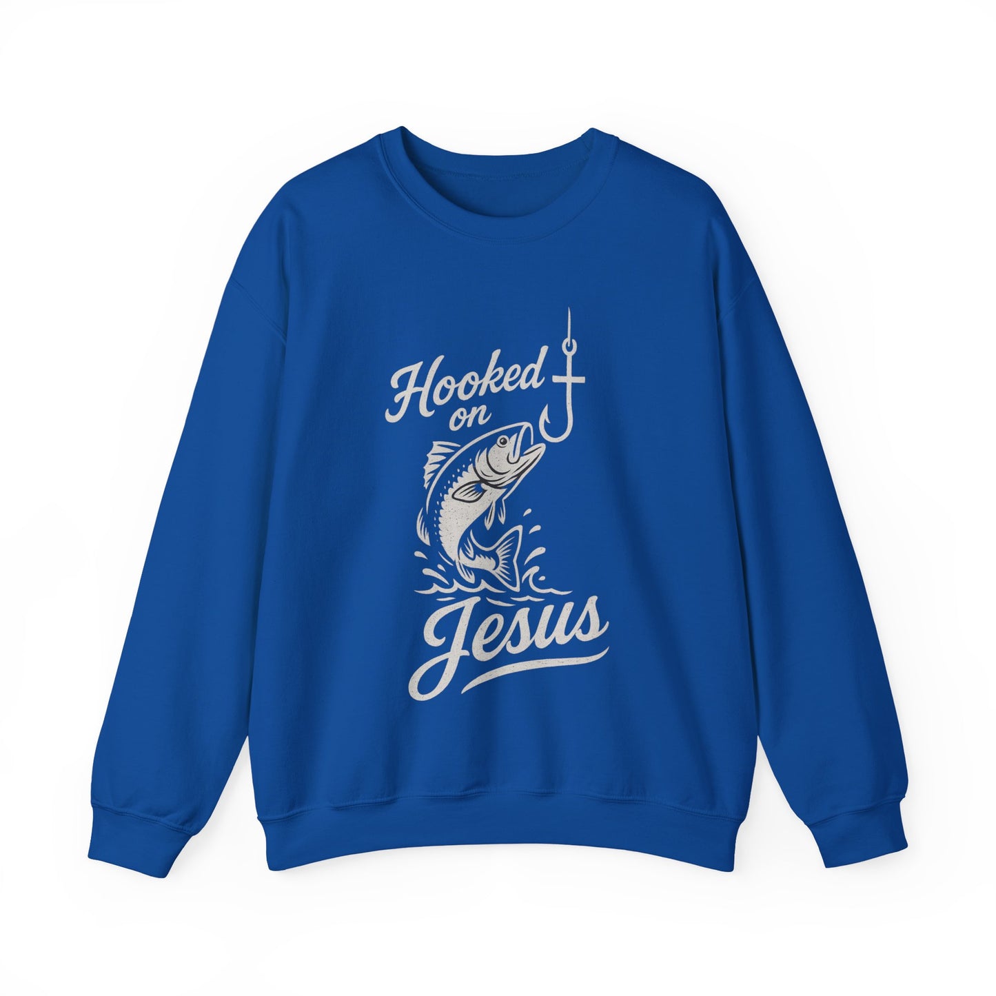 “Hooked on Jesus” Crewneck Sweatshirt – Cozy Religious Apparel with a Fun Twist