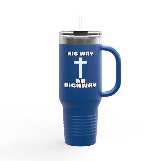 Insulated Travel Mug - "His Way or Highway" 40oz Christian Drinkware for Adventurers, colors