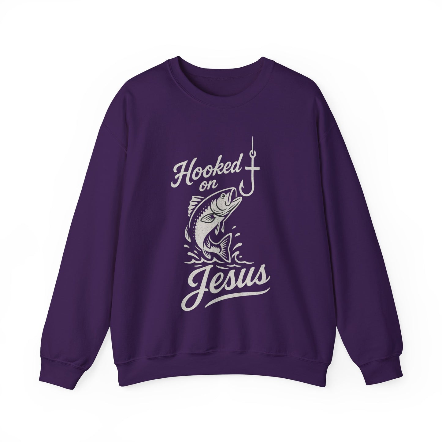 “Hooked on Jesus” Crewneck Sweatshirt – Cozy Religious Apparel with a Fun Twist