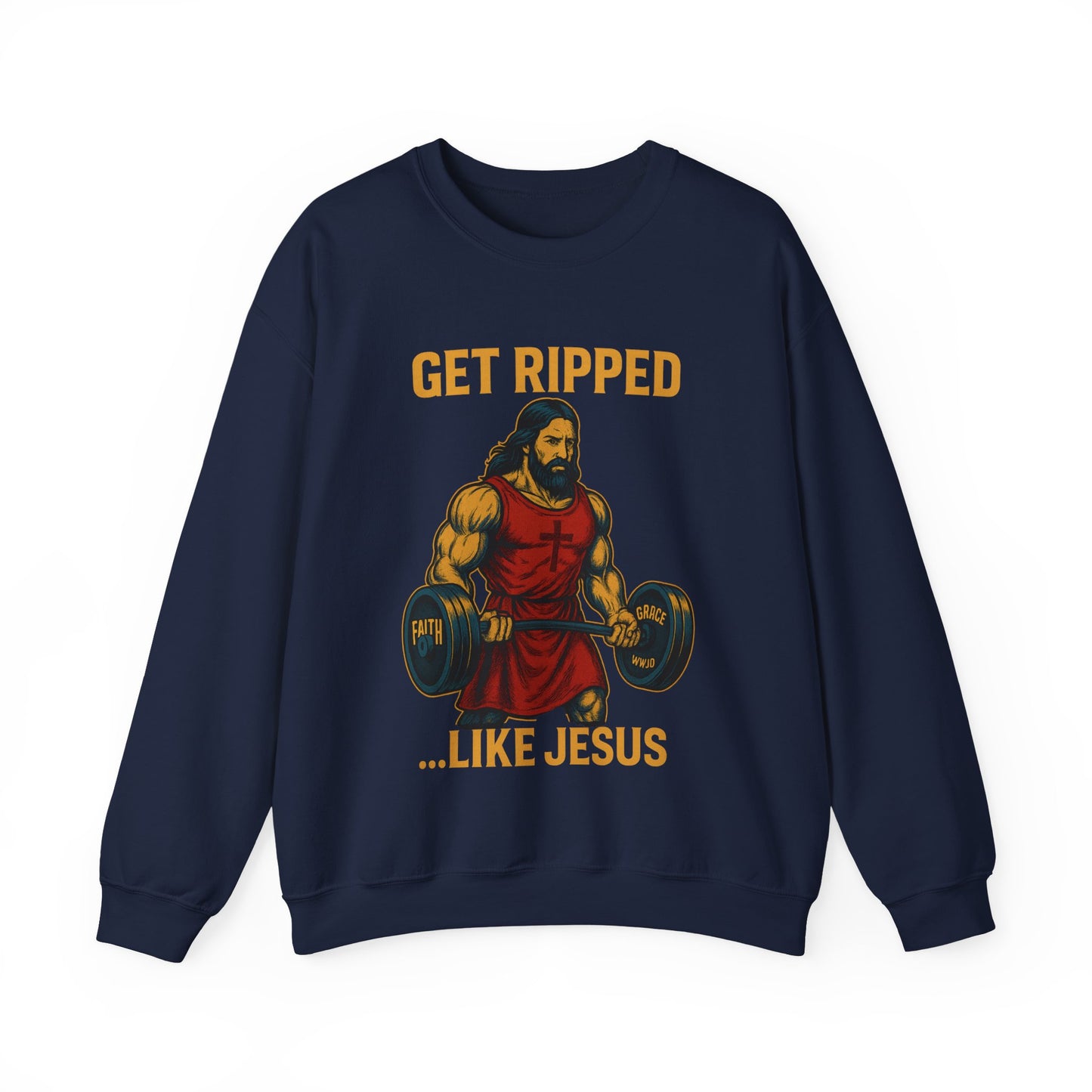 “Get Ripped Like Jesus” Religious Crewneck Sweatshirt – Strength in Faith and Fitness
