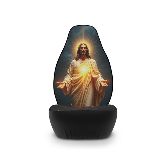 Luminous Jesus Car Seat Cover - Divine Radiance Design | Christian Auto Accessories, Vehicle Decor, Jesus Seat Protectors, Spiritual Gifts, Religious Car Decor