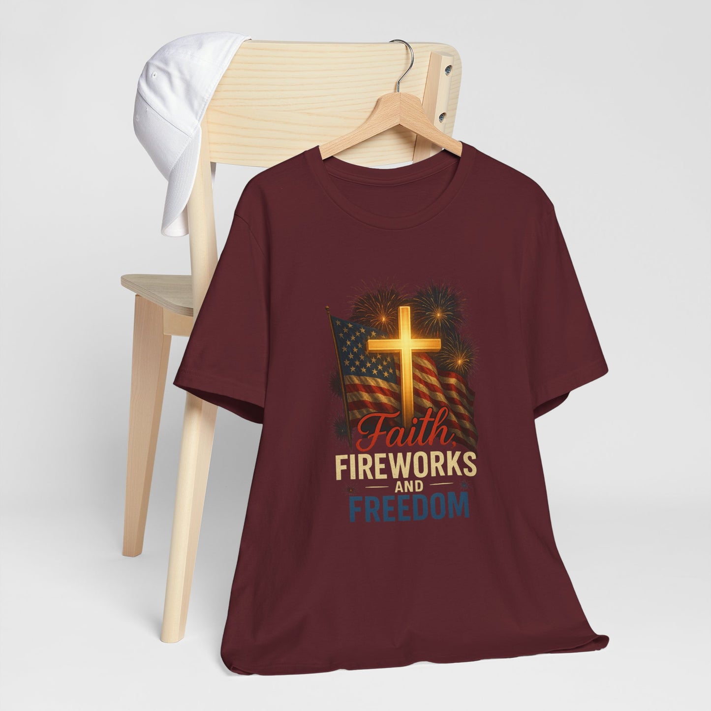 “Faith, Fireworks, and Freedom” Christian T-Shirt – Patriotic Summer Style for Believers