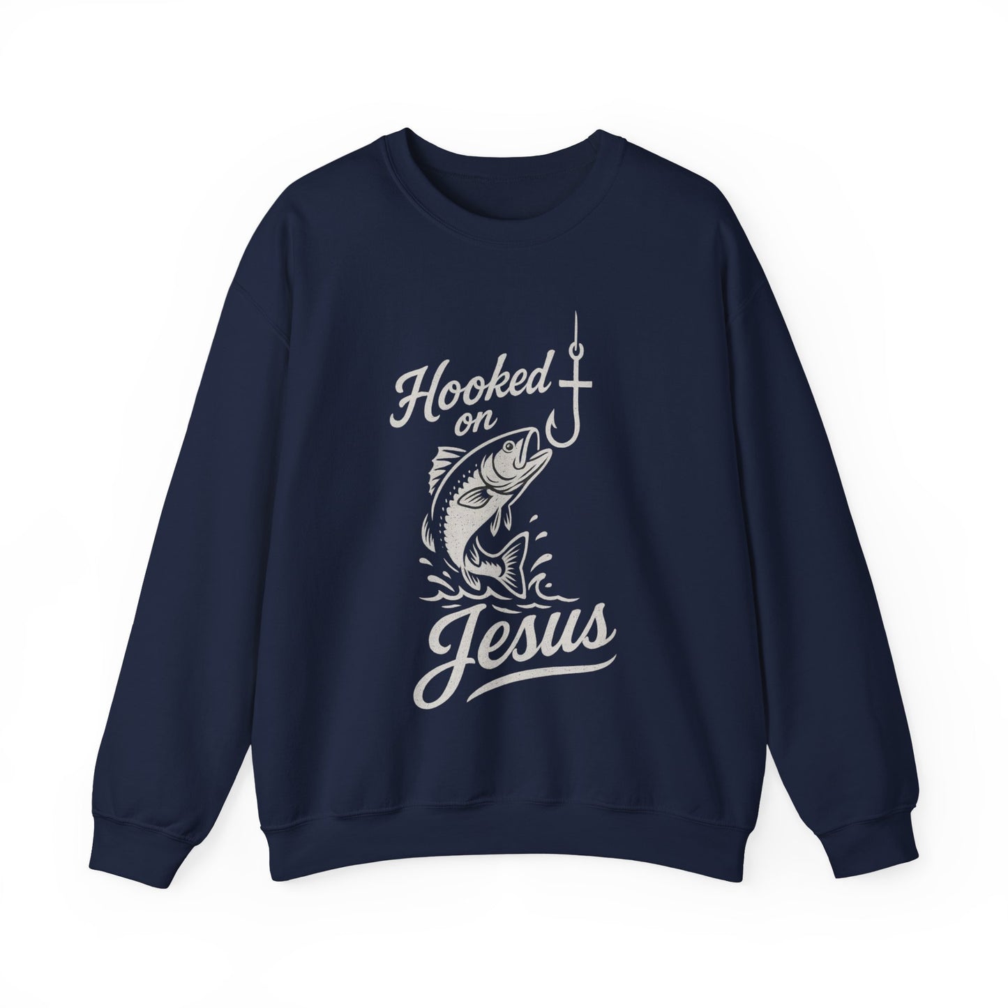 “Hooked on Jesus” Crewneck Sweatshirt – Cozy Religious Apparel with a Fun Twist