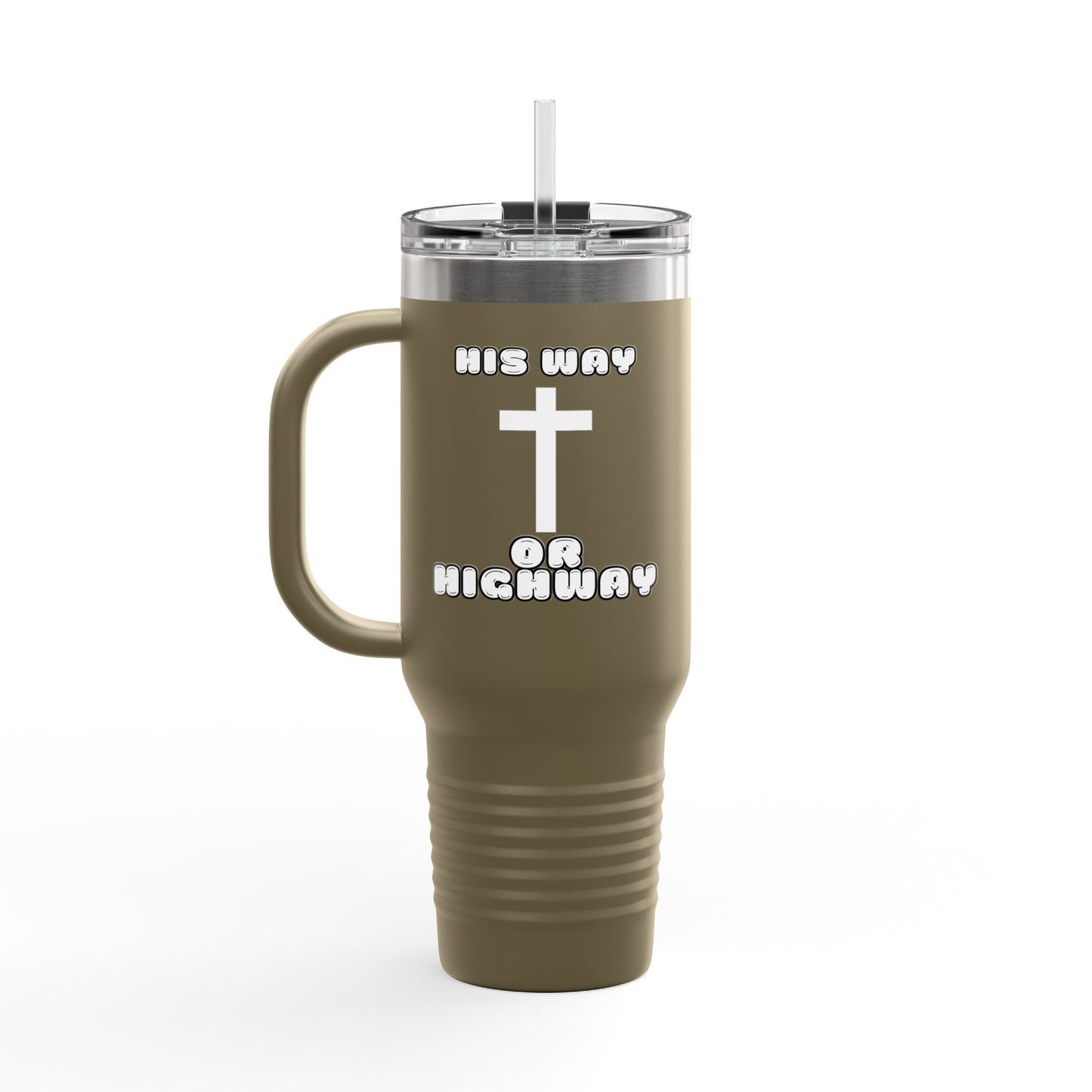 Insulated Travel Mug - "His Way or Highway" 40oz Christian Drinkware for Adventurers, colors