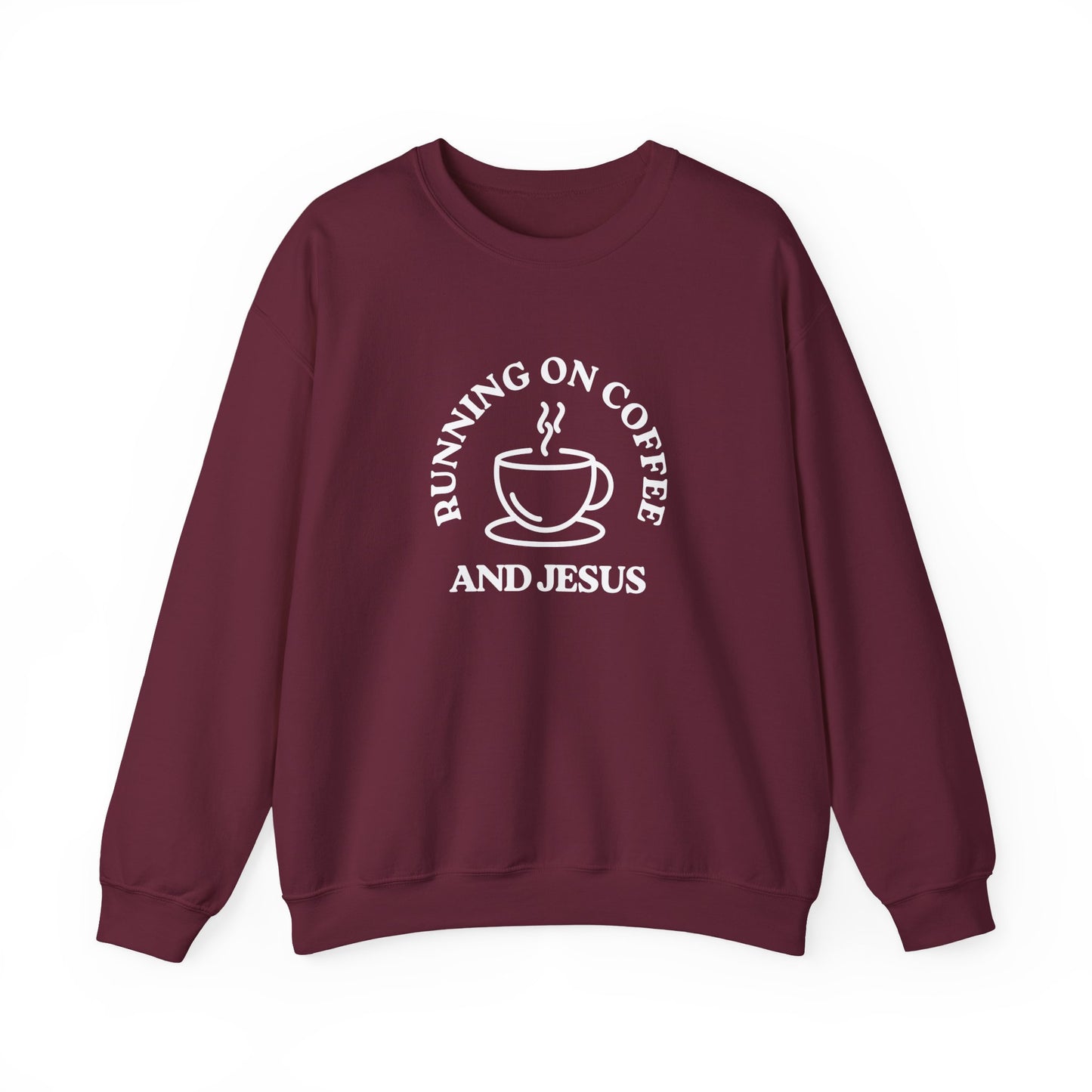 “Running on Coffee and Jesus” Crewneck Religious Sweatshirt – Cozy Faith & Fuel Design