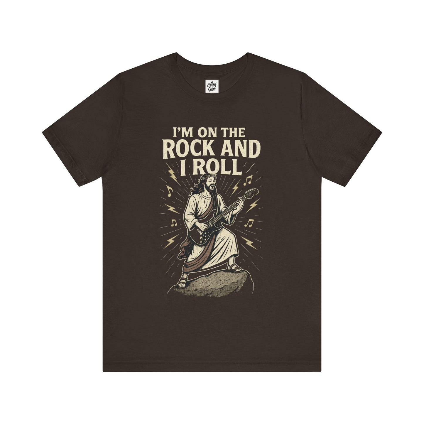 "I'm on the Rock and I Roll" . Unisex Jersey Short Sleeve Tee - Casual Christian Graphic Shirt for Positive Vibes