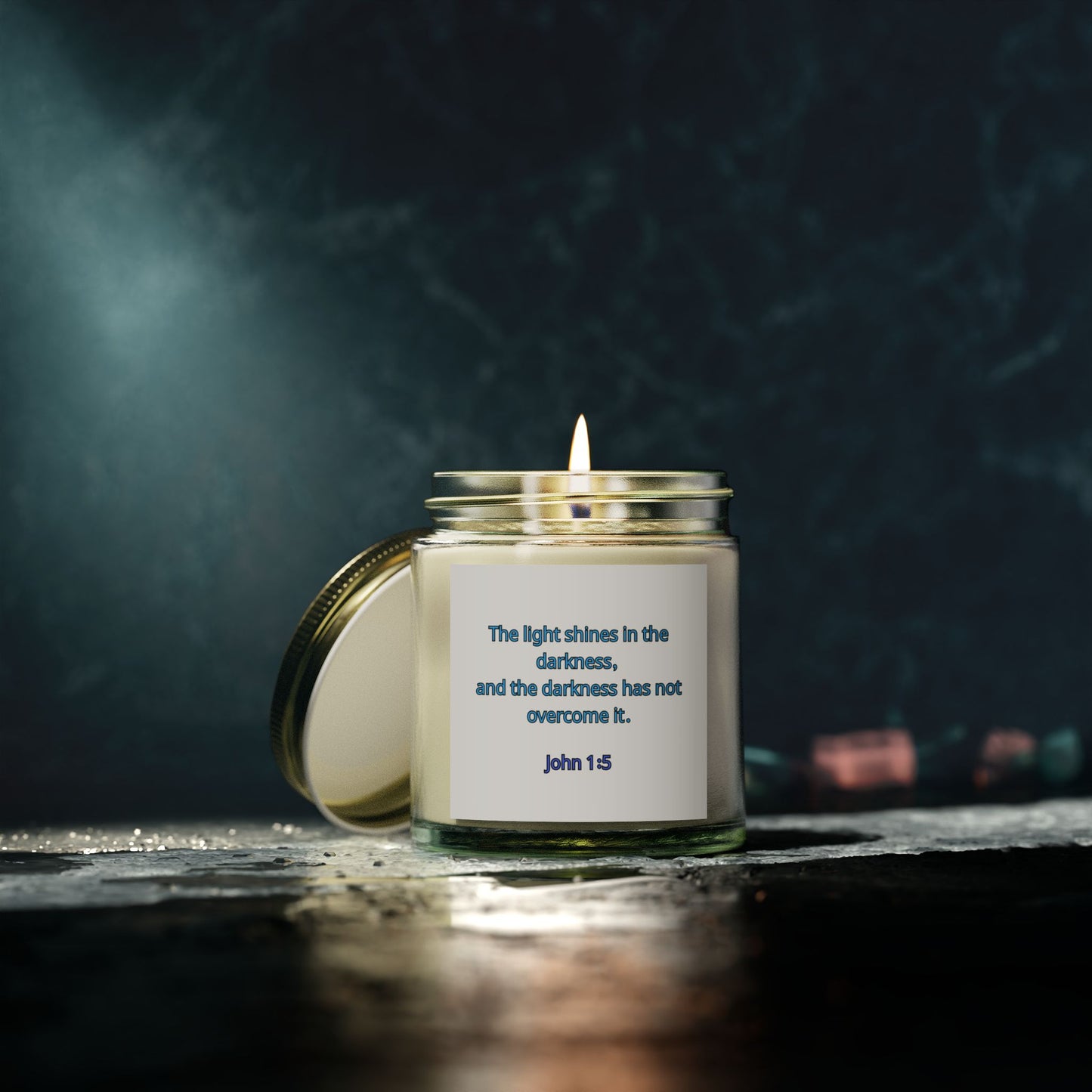 "Light in the Darkenss, John 1:5", Christian Scented Candle, Coconut Apricot Wax (4oz, 9oz)