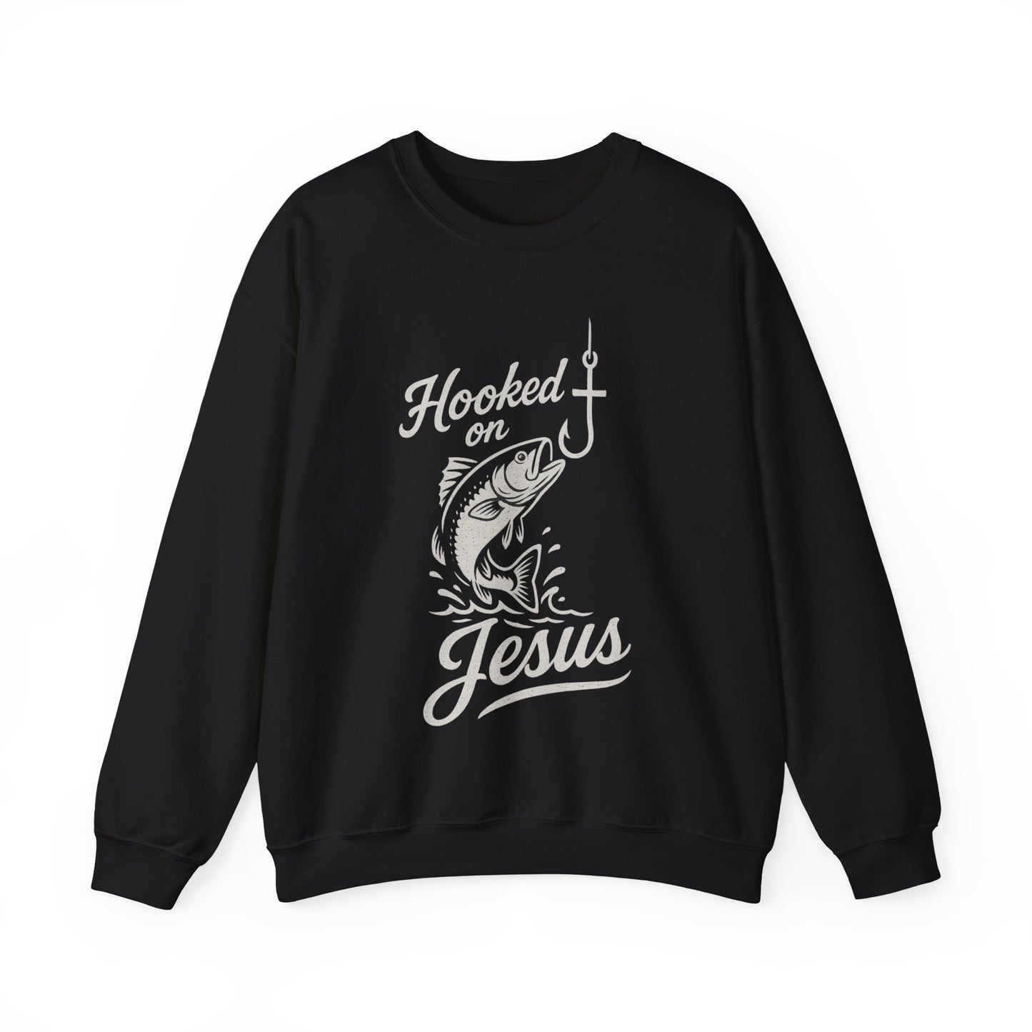 “Hooked on Jesus” Crewneck Sweatshirt – Cozy Religious Apparel with a Fun Twist