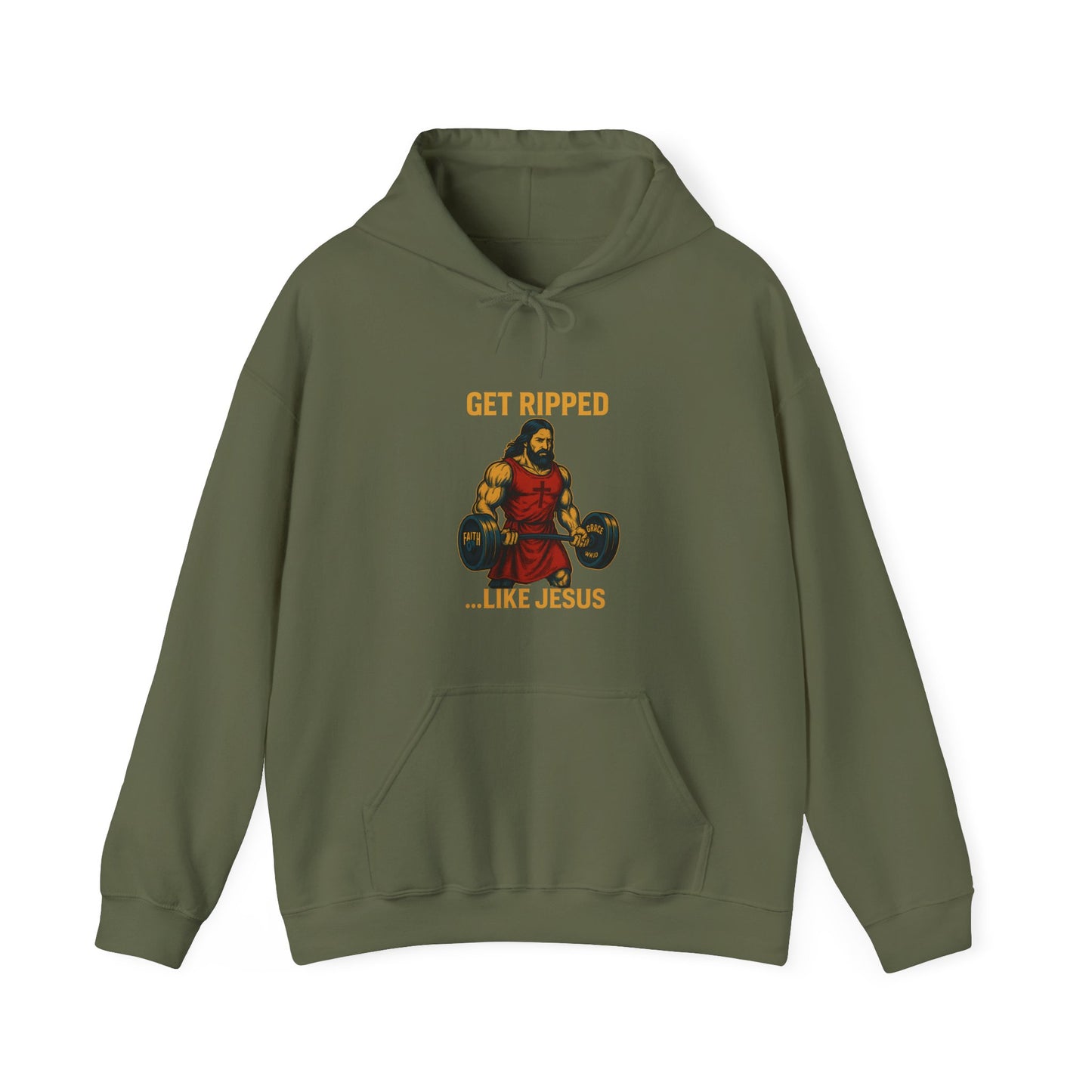 “Get Ripped Like Jesus” Religious Hoodie – Unisex Pullover for Faith and Fitness Enthusiasts
