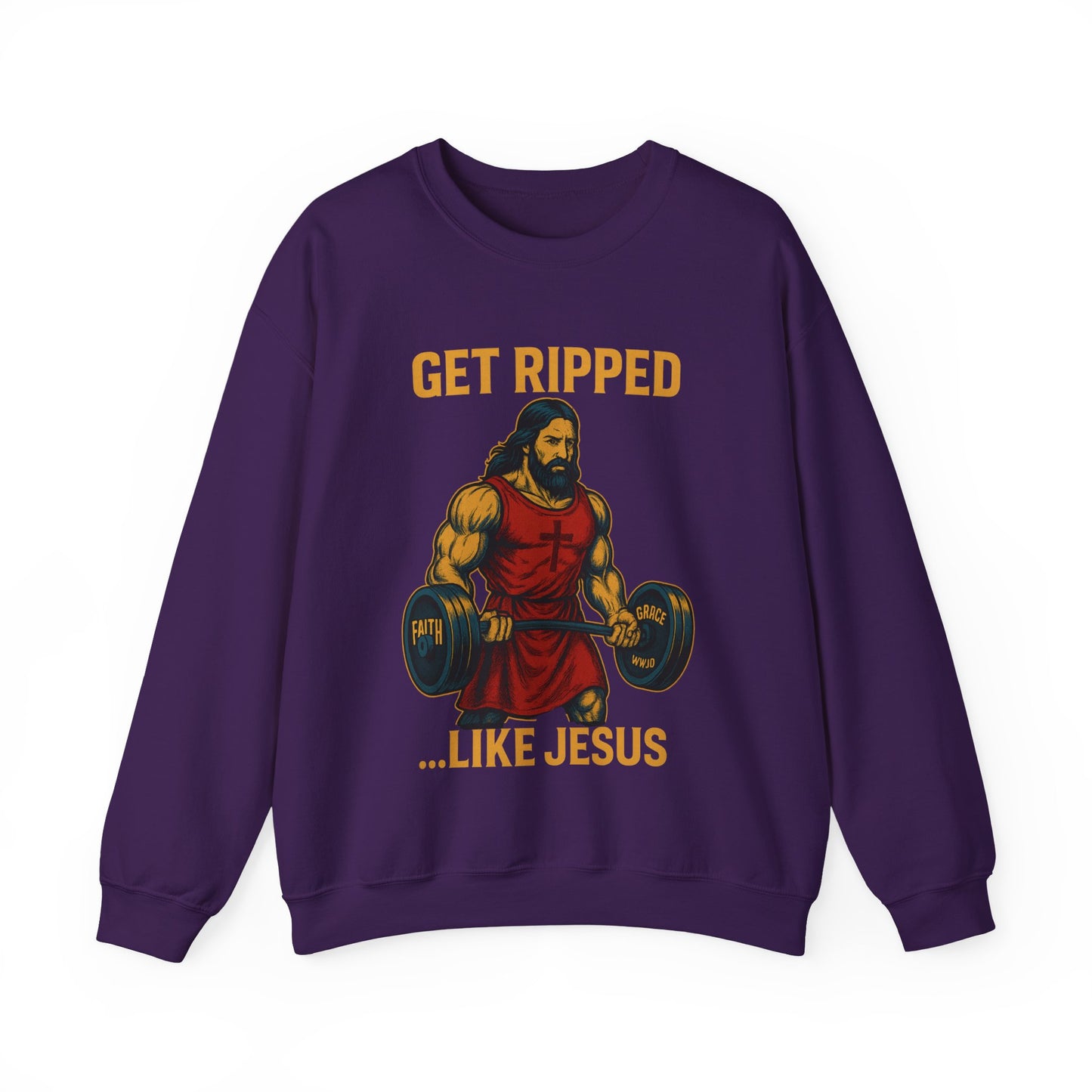 “Get Ripped Like Jesus” Religious Crewneck Sweatshirt – Strength in Faith and Fitness