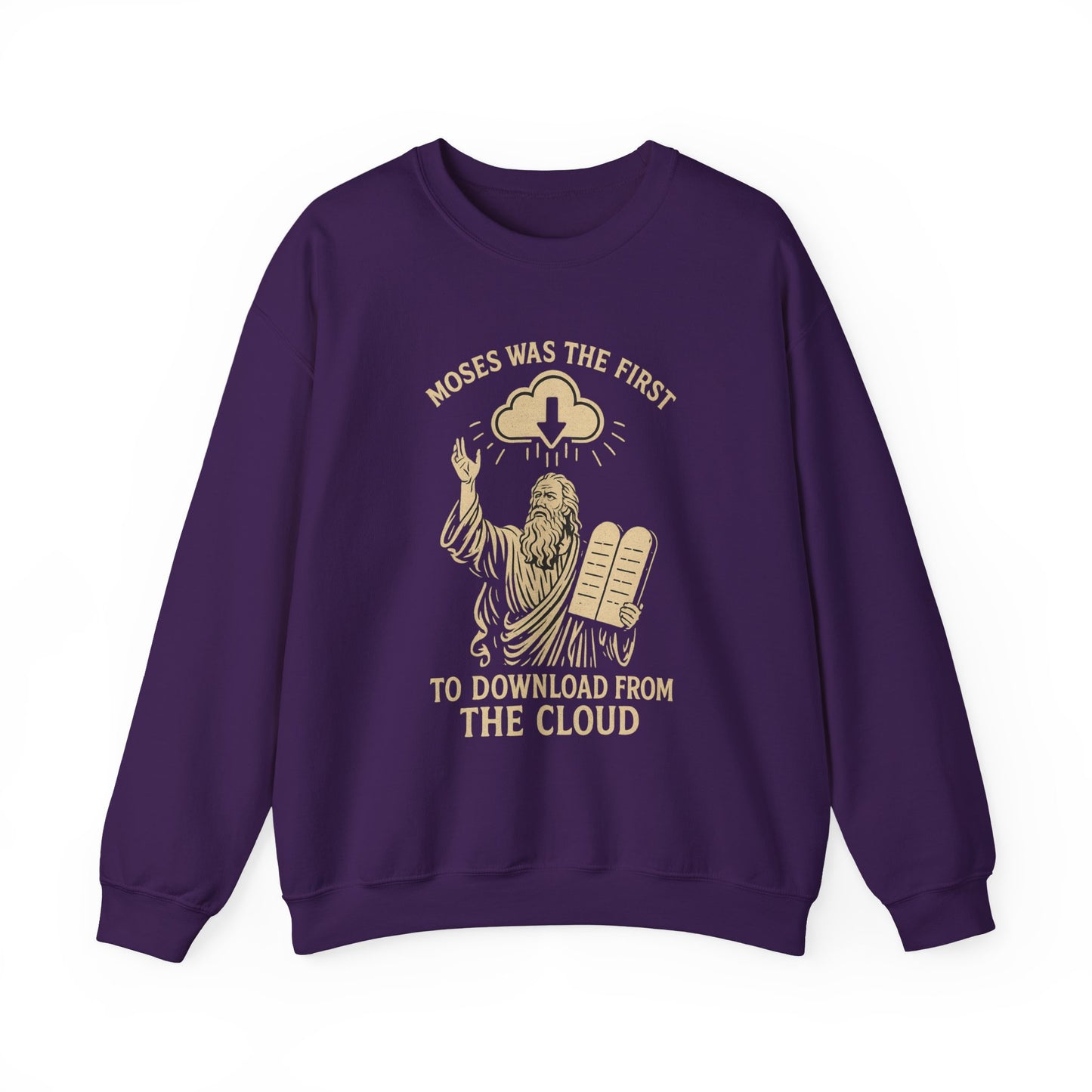 “Moses Was the 1st to Download from the Cloud” Crewneck Sweatshirt – Cozy Christian Tech Humor