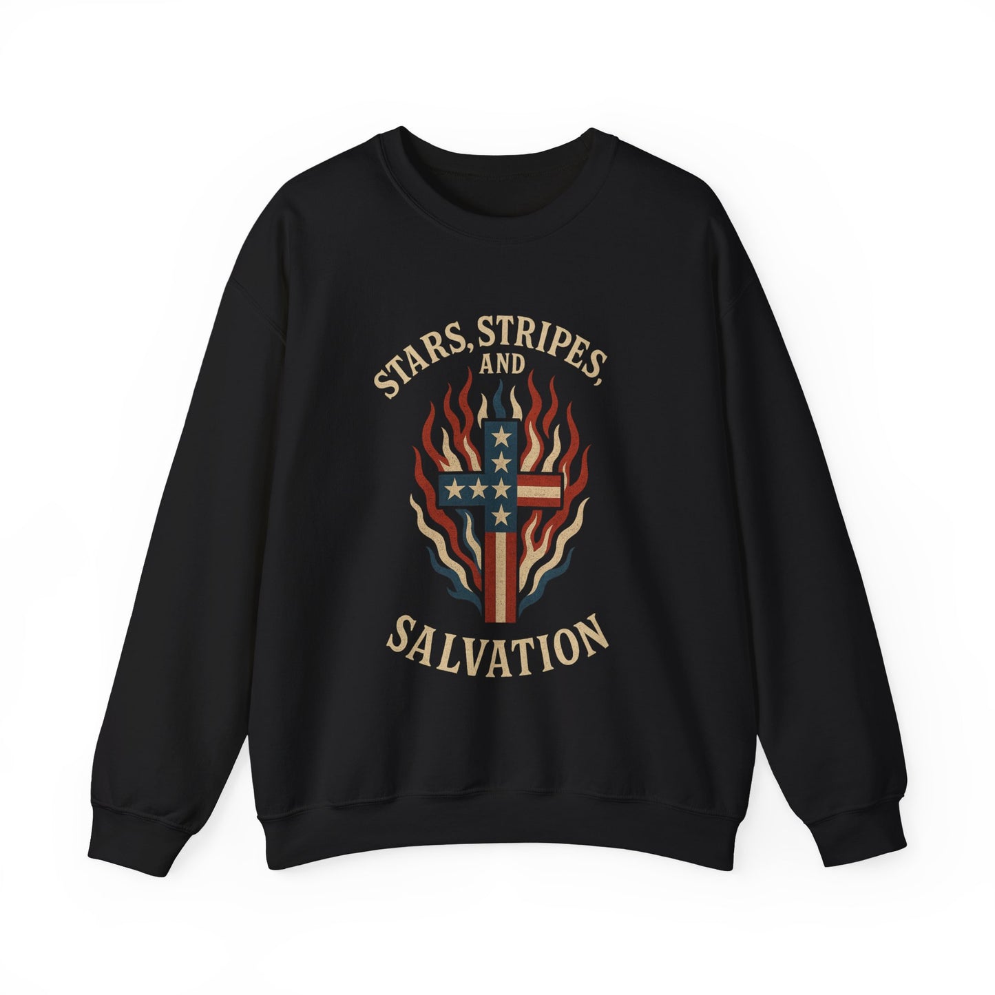 “Stars, Stripes, and Salvation” Crewneck Sweatshirt – Patriotic Christian Apparel