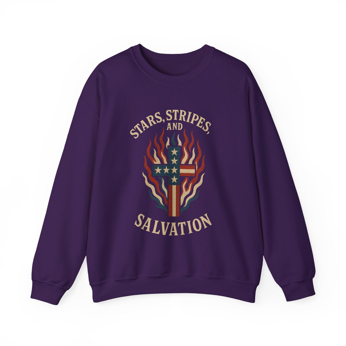 “Stars, Stripes, and Salvation” Crewneck Sweatshirt – Patriotic Christian Apparel
