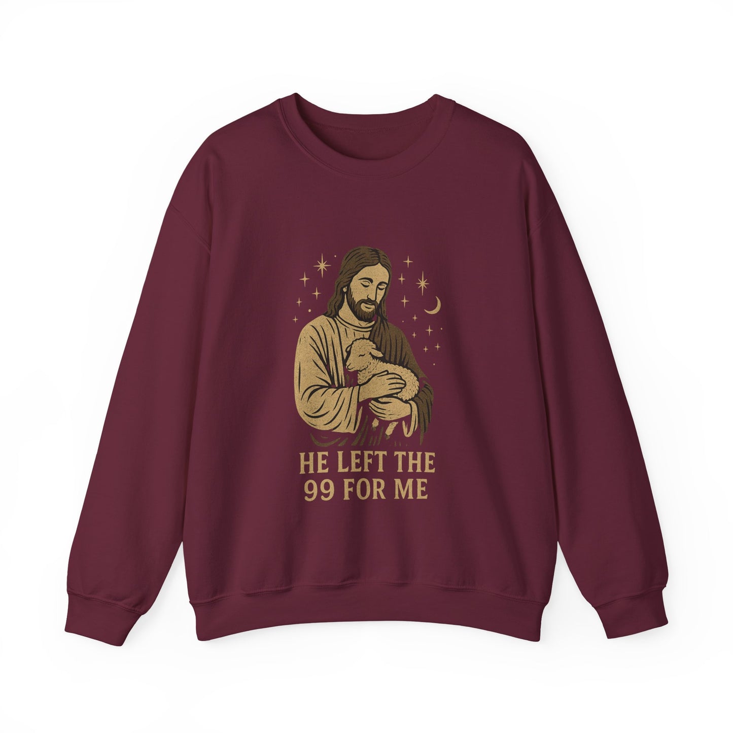 “He Left the 99 for Me” Crewneck Religious Sweatshirt – Faith-Filled Comfort