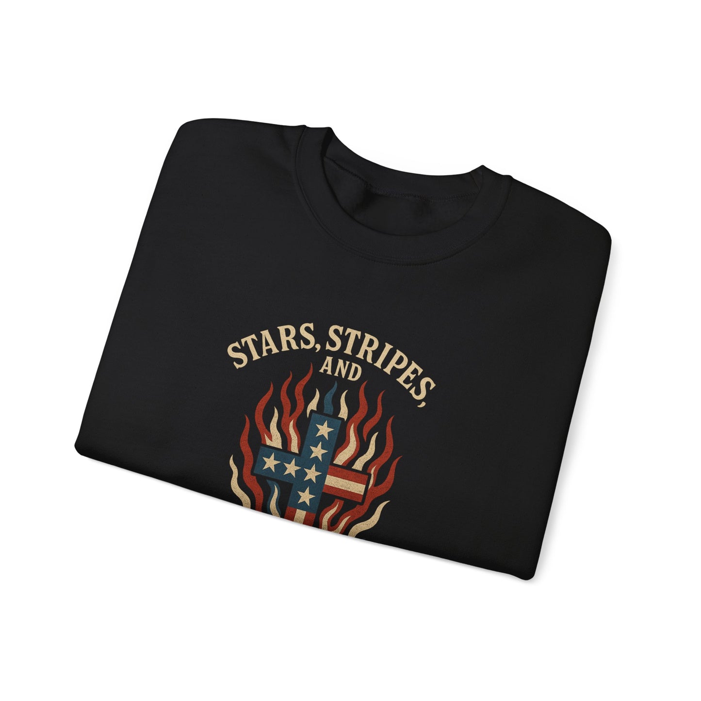 “Stars, Stripes, and Salvation” Crewneck Sweatshirt – Patriotic Christian Apparel