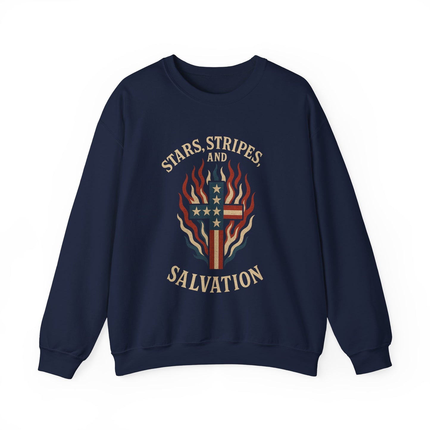 “Stars, Stripes, and Salvation” Crewneck Sweatshirt – Patriotic Christian Apparel