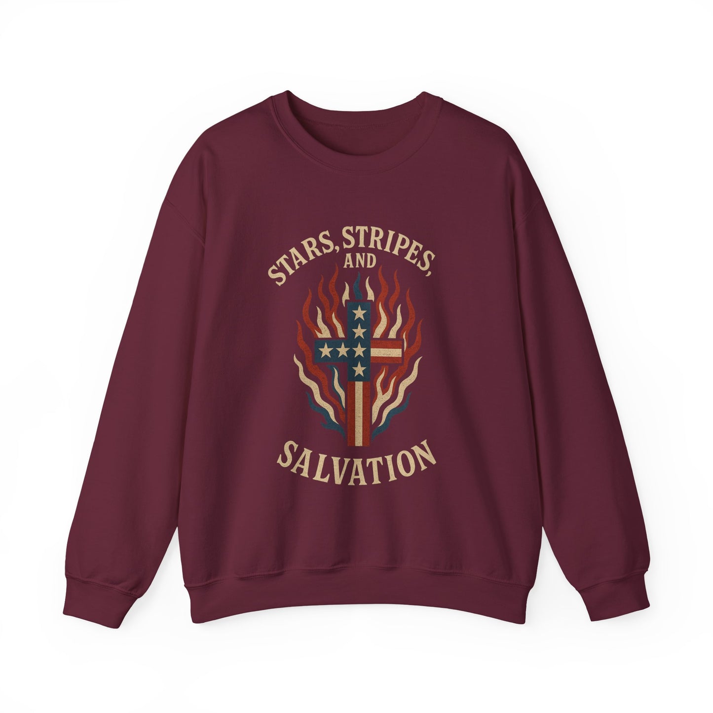 “Stars, Stripes, and Salvation” Crewneck Sweatshirt – Patriotic Christian Apparel