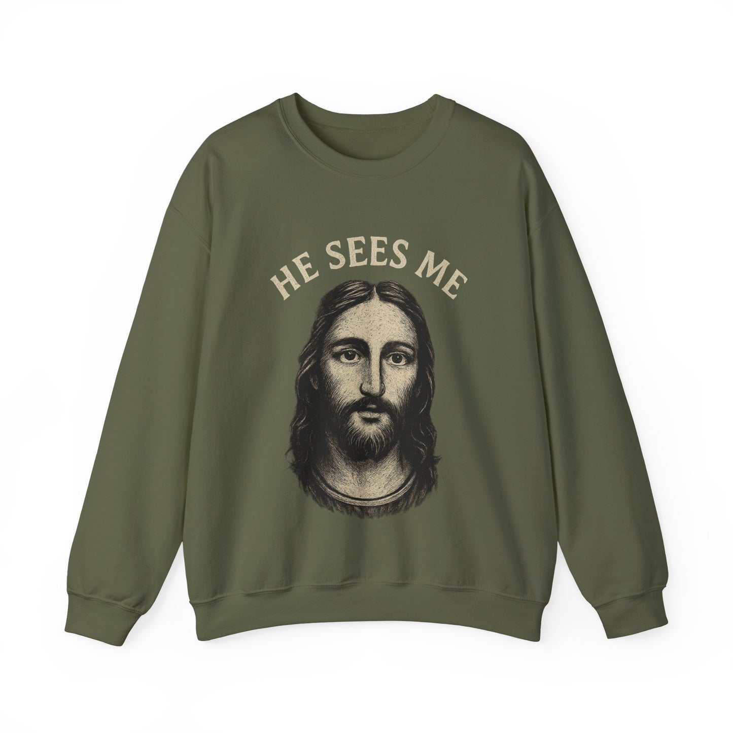 “He Sees Me” Crewneck Religious Sweatshirt – Cozy Reminder of God’s Watchful Eye