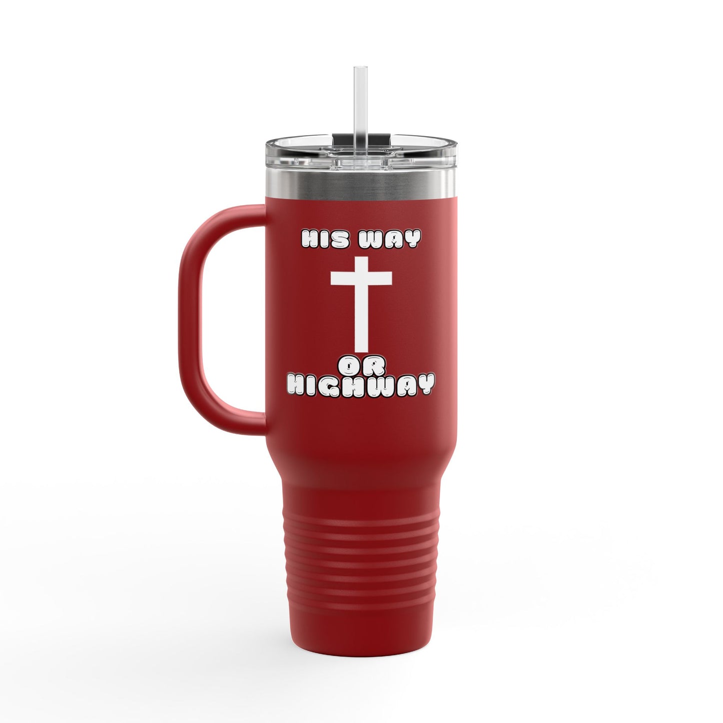 Insulated Travel Mug - "His Way or Highway" 40oz Christian Drinkware for Adventurers, colors