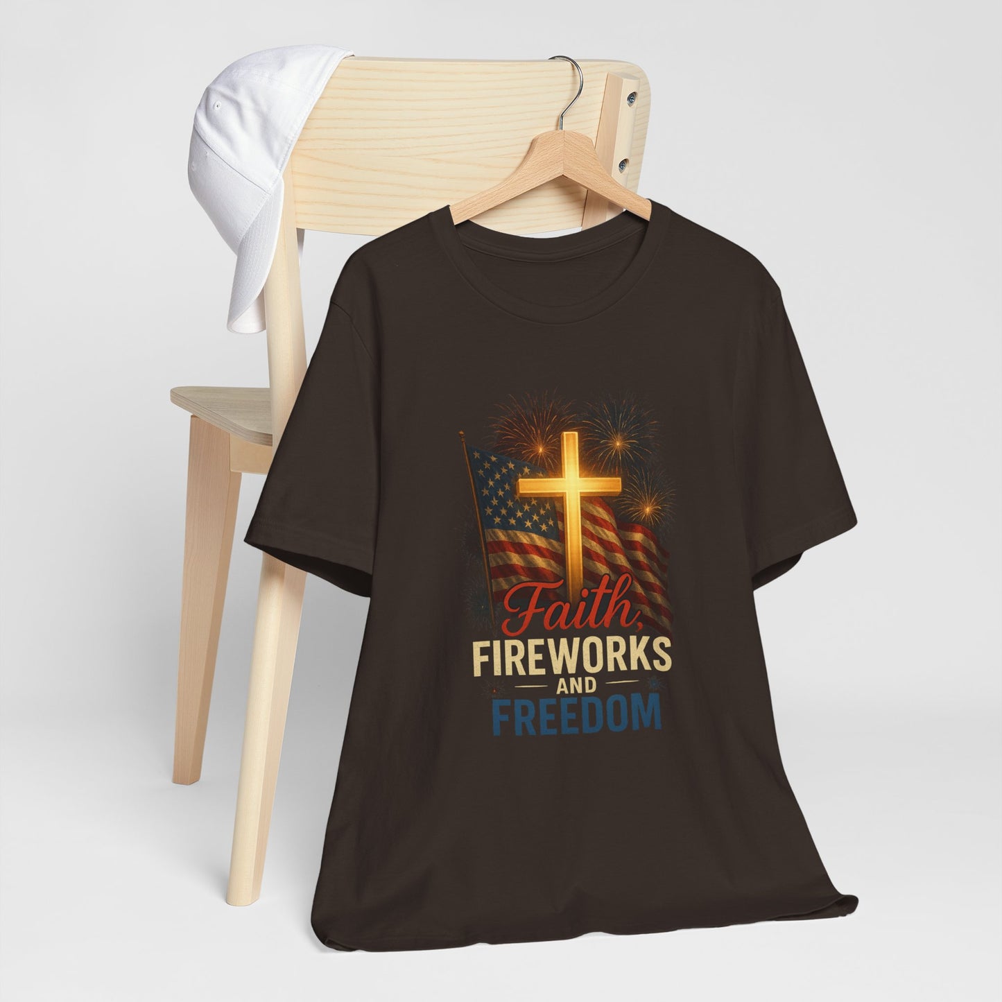 “Faith, Fireworks, and Freedom” Christian T-Shirt – Patriotic Summer Style for Believers