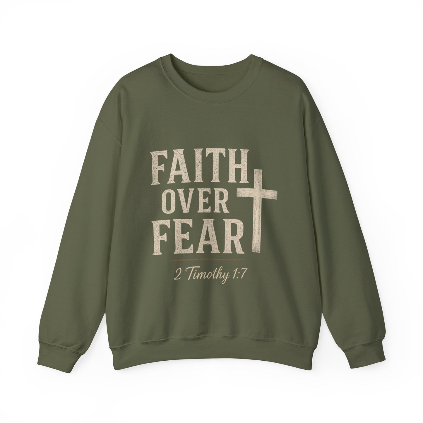 “Faith Over Fear” Christian Religious Crewneck Sweatshirt – Stand Strong in Style