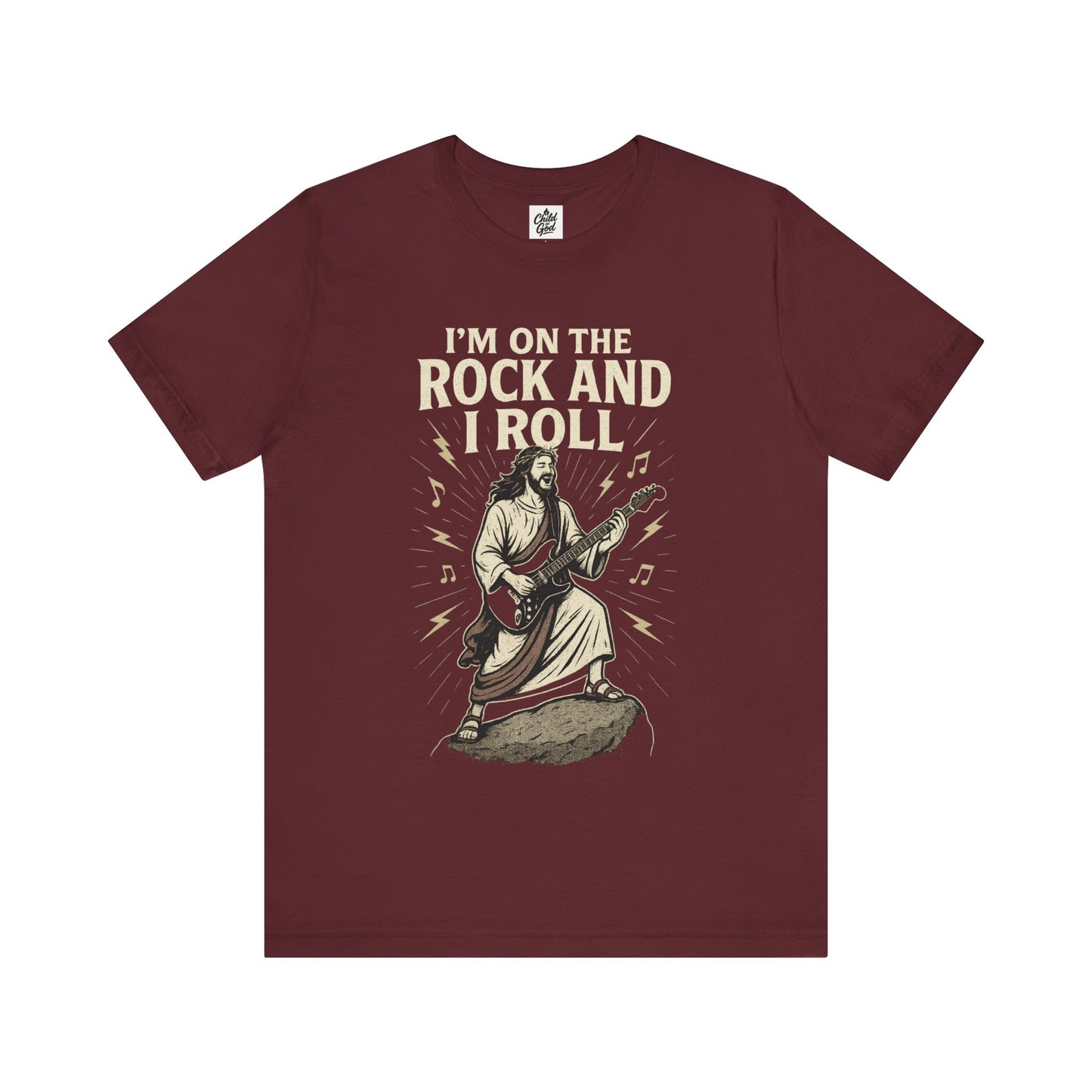 "I'm on the Rock and I Roll" . Unisex Jersey Short Sleeve Tee - Casual Christian Graphic Shirt for Positive Vibes