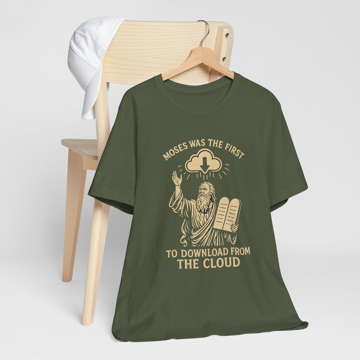 “Moses Was the 1st to Download from the Cloud” Religious T-Shirt – Funny Bible Tech Pun