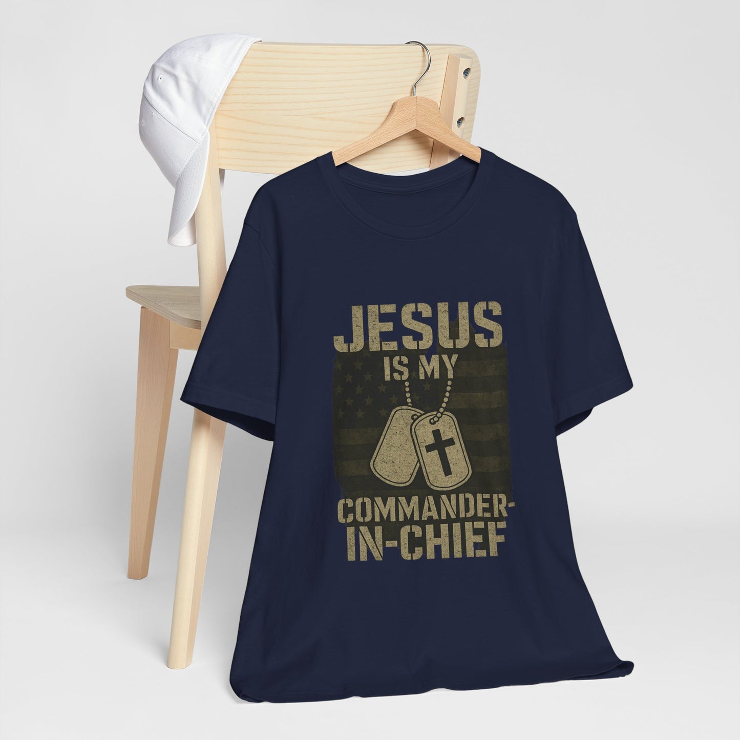 “Jesus Is My Commander-in-Chief” Christian T-Shirt – Bold Faith & Patriot-Inspired Design