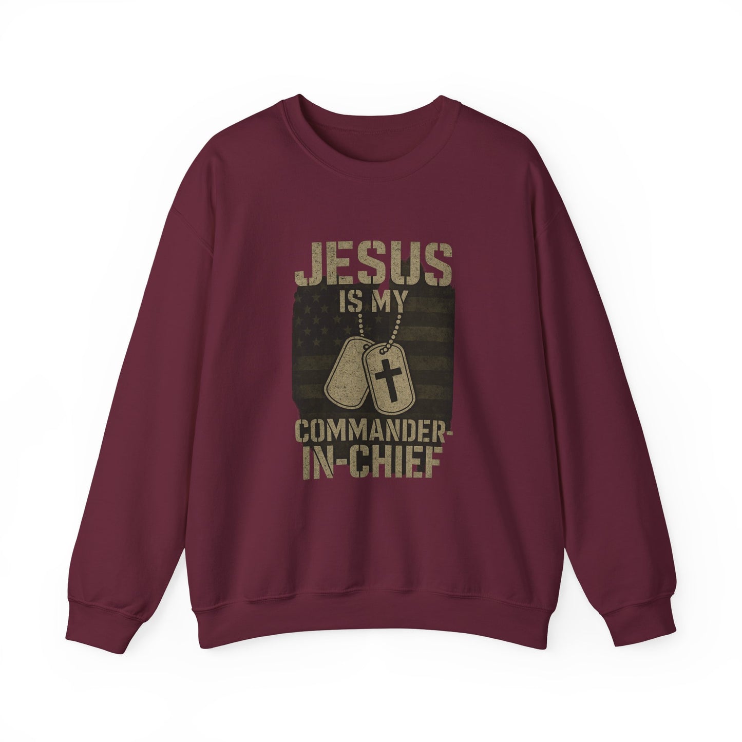 “Jesus Is My Commander-in-Chief” Crewneck Christian Sweatshirt – Faith and Freedom United