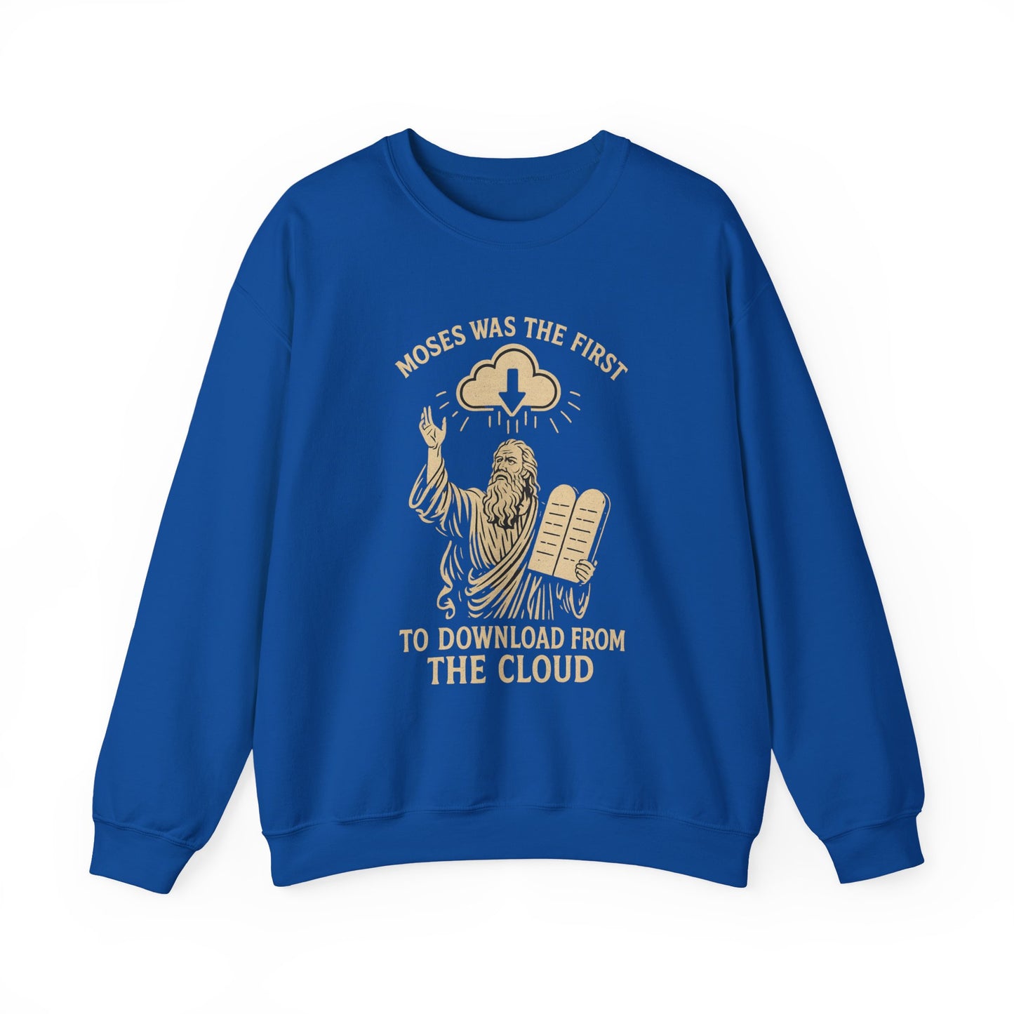 “Moses Was the 1st to Download from the Cloud” Crewneck Sweatshirt – Cozy Christian Tech Humor