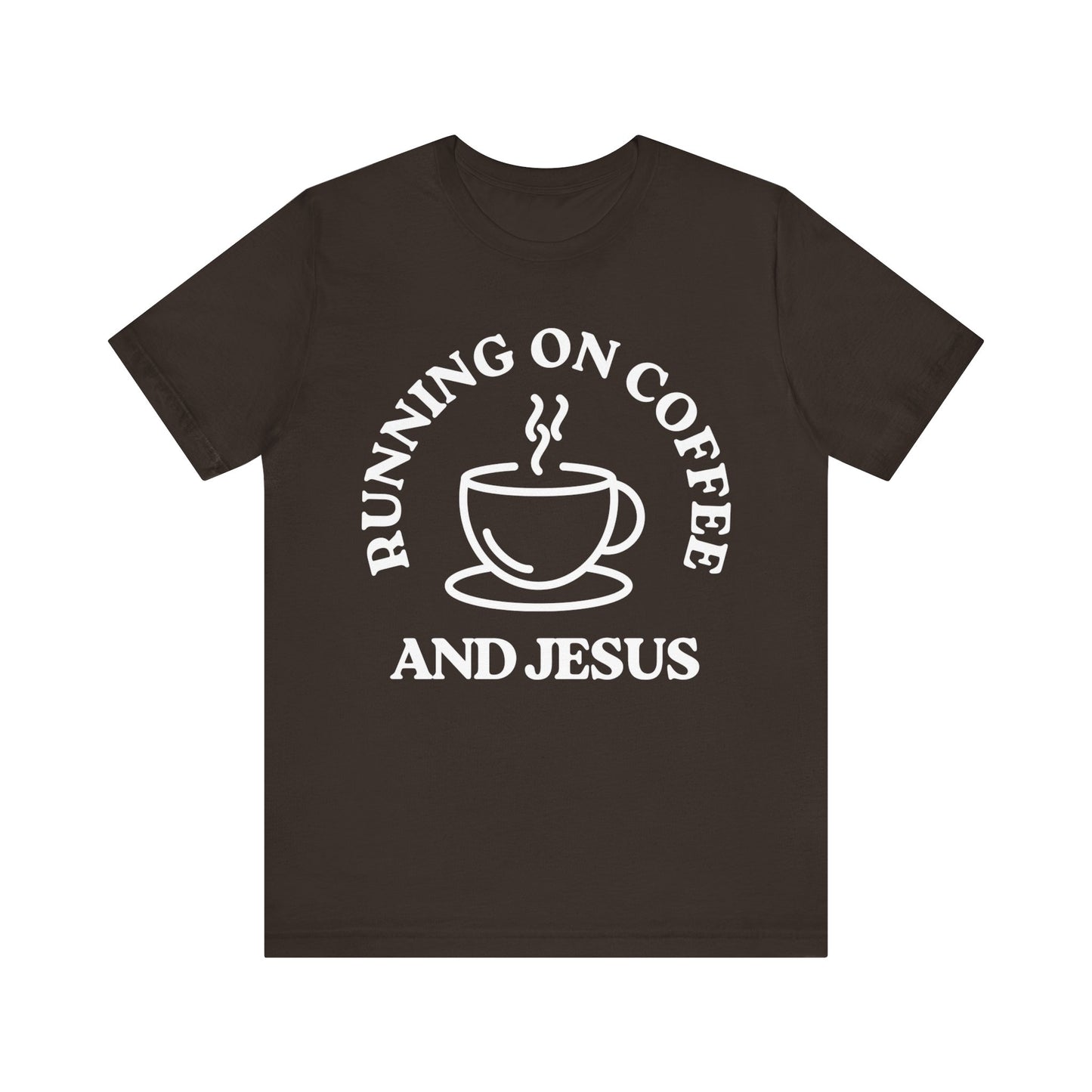 “Running on Coffee and Jesus” Religious T-Shirt – Faith & Caffeine Combo Tee