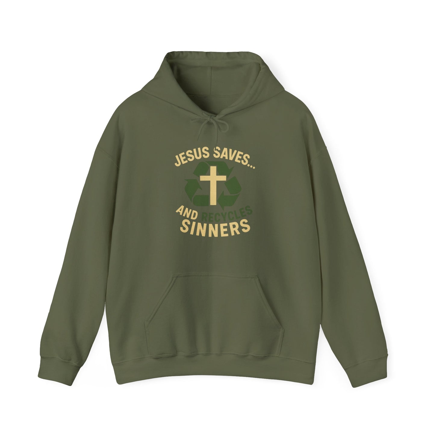 “Jesus Saves… and Recycles Sinners” Religious Hoodie – Unisex Pullover with a Fun Twist