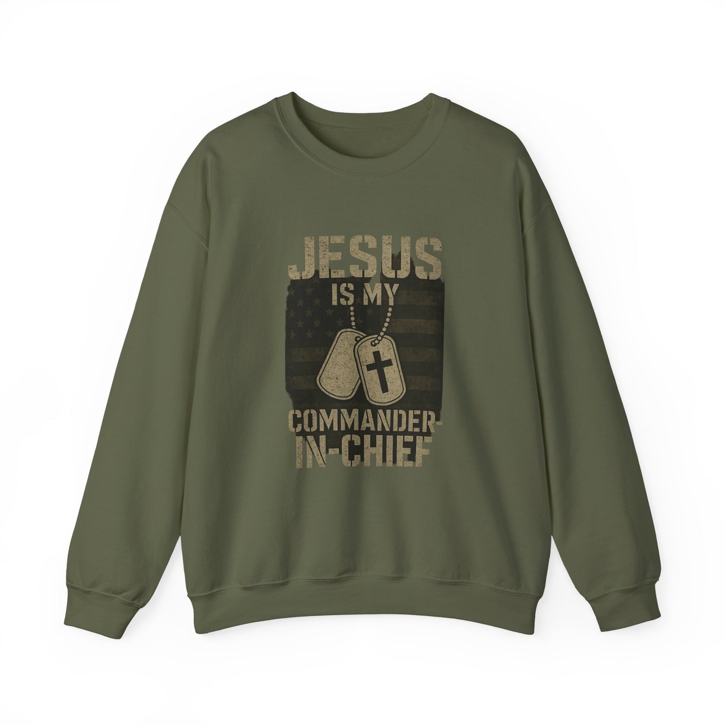 “Jesus Is My Commander-in-Chief” Crewneck Christian Sweatshirt – Faith and Freedom United