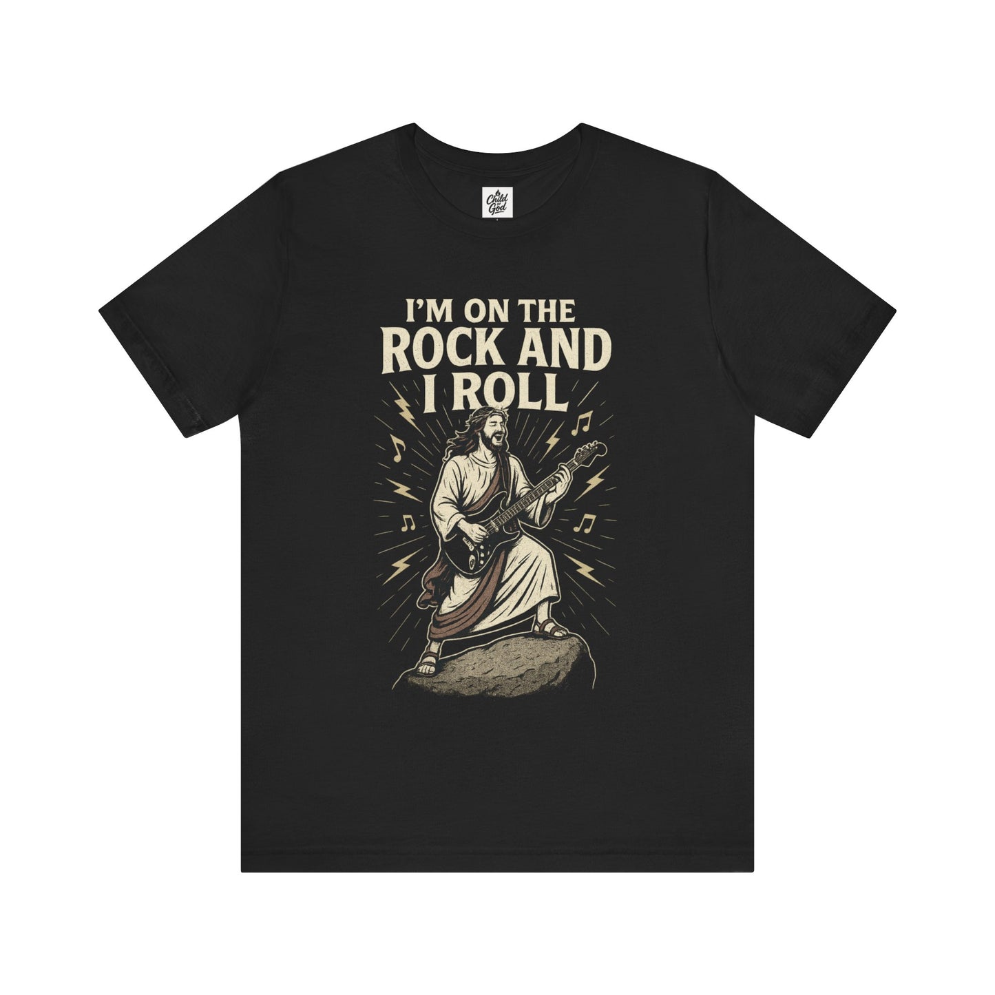 "I'm on the Rock and I Roll" . Unisex Jersey Short Sleeve Tee - Casual Christian Graphic Shirt for Positive Vibes