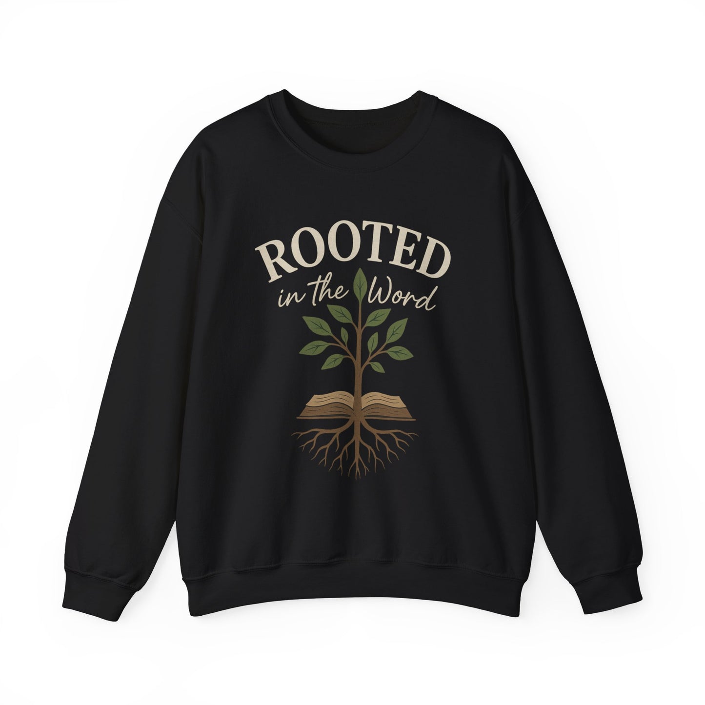 “Rooted In The Word” Crewneck Religious Sweatshirt – Scripture-Inspired Faith Wear