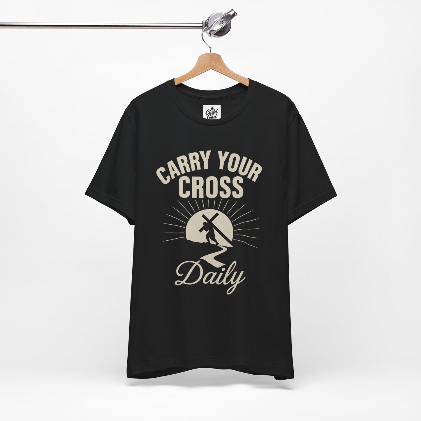 "Carry Your Cross Daily" . Unisex Jersey Short Sleeve Tee - Casual Christian Graphic Shirt for Positive Vibes