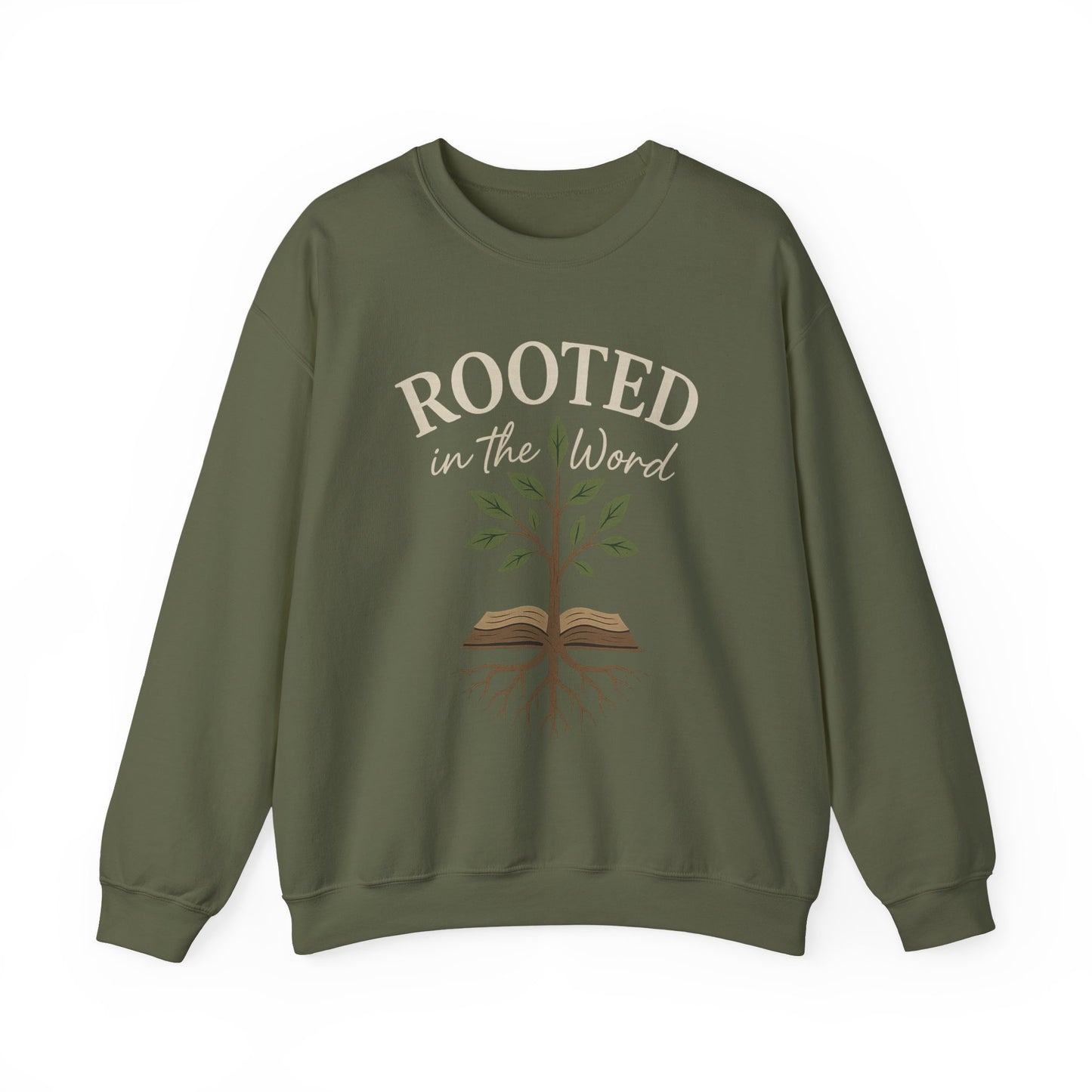 “Rooted In The Word” Crewneck Religious Sweatshirt – Scripture-Inspired Faith Wear